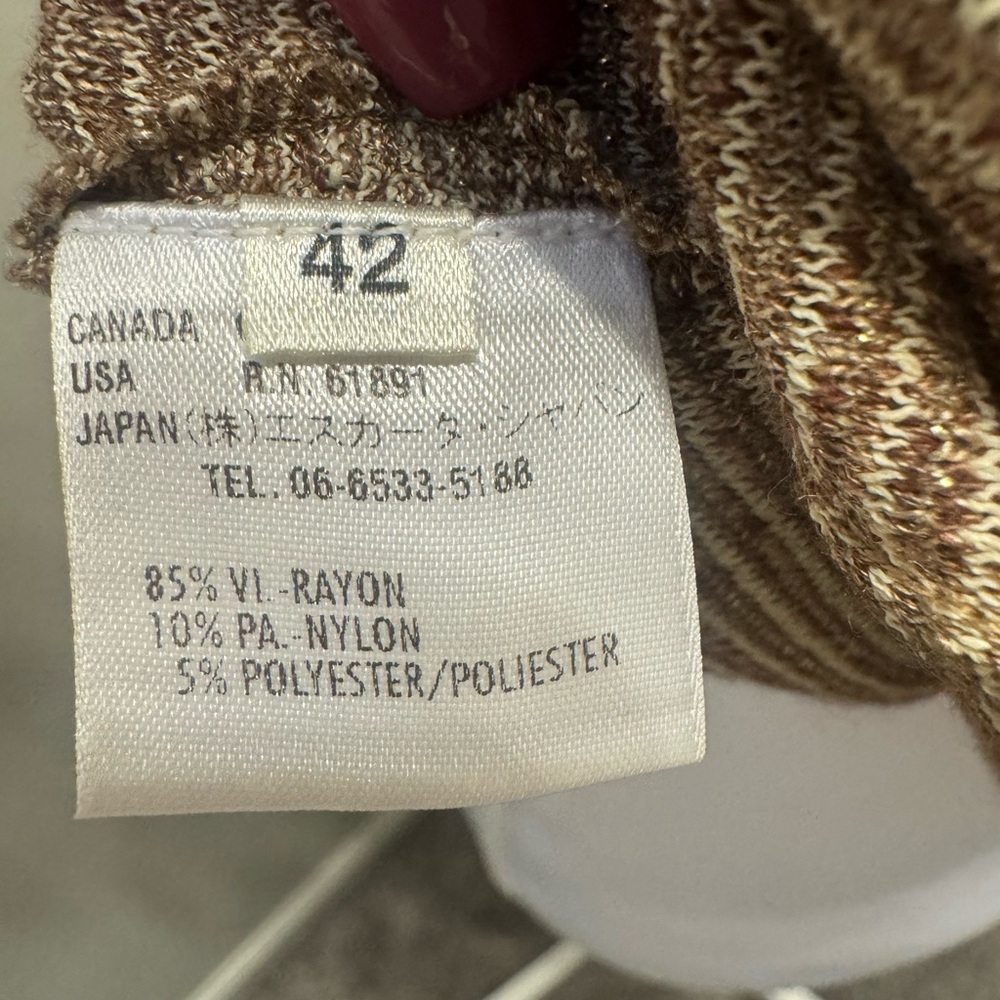 Escada Beaded Metallic Knit Top Gold Tan Size 42 (US 10-12) with Cap Sleeves - Picture 7 of 7